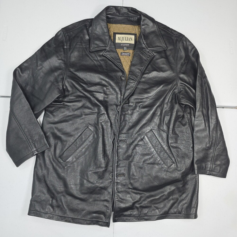 Vintage M Julian Wilsons Leather Car Coat Jacket 2XLT/2XL Tall Button-Front Blac